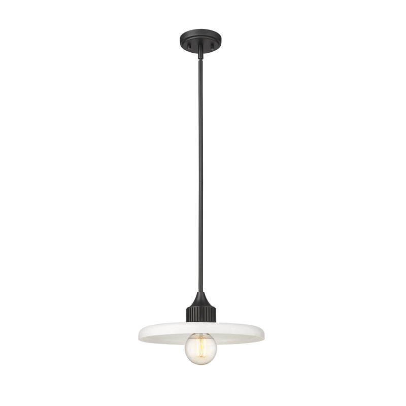 Luminaire suspendu géométrique unique à 1 lumière Jamyla, H 6,25 po x l 14 po x P 14 po, Opale brillante, Noir mat