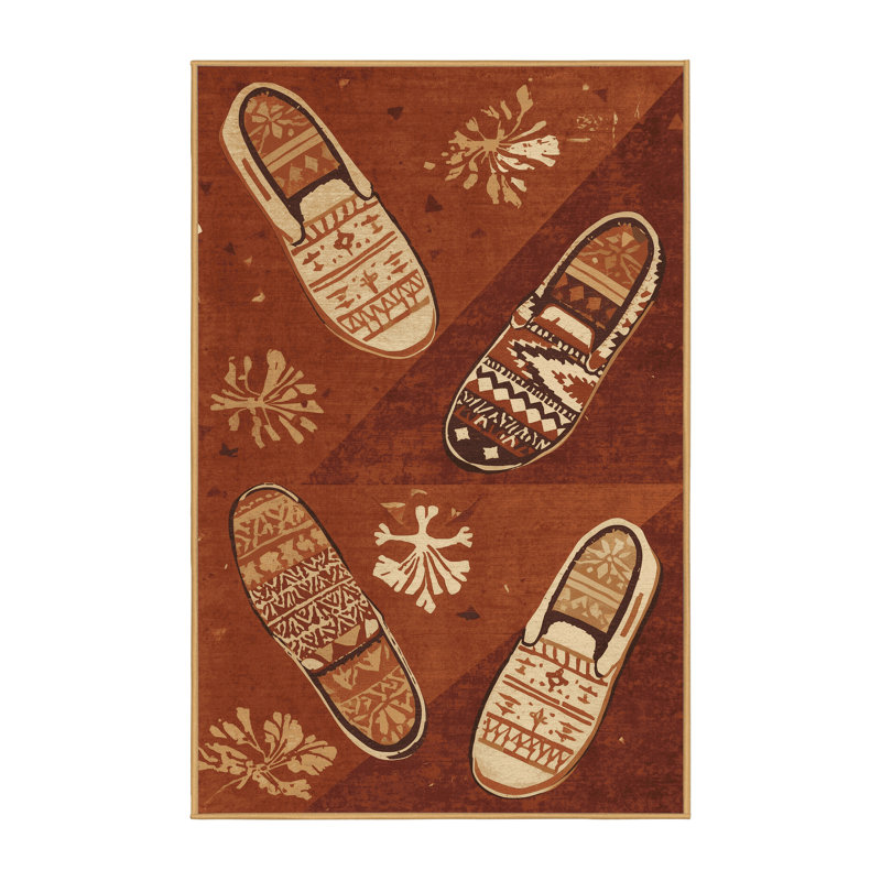 Tapis lavable à la machine à imprimé blocs de couleur brune de style Global - brun clair, 5 x 7
