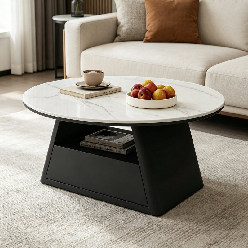 1 table basse simple, H 15,74 po x L 31,49 po x l 31,49 po, Blanc / Gris, Noir
