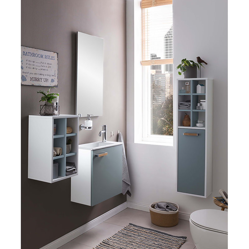 Wall Bathroom Cabinet and Linen Cabinet, White/Pigeon Blue