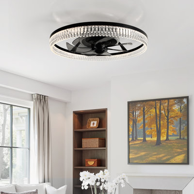 19" White Ceiling Fan With Light, Remote Control 3 Color Dimmable RGB LED Ceiling Fan For Bedroom Living Room