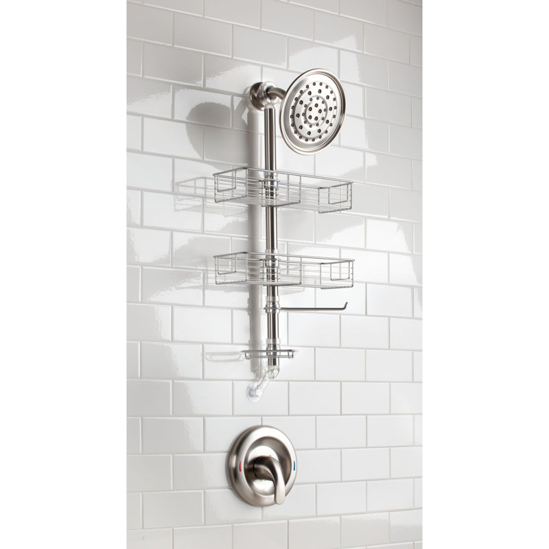 Brushed Stainless Steel Adjustable Shower Caddy with Suction Mount
