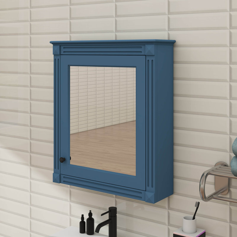 Armoire à pharmacie 24 po x 27 po avec miroir et miroir de salle de bain, Bleu