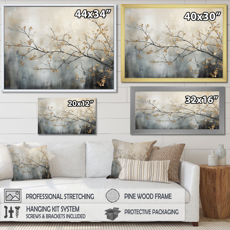 Beige Tree Monochrome Ethereal Reverie I - Minimalism canvas wall art, Tree wall art, White Single Picture Framed