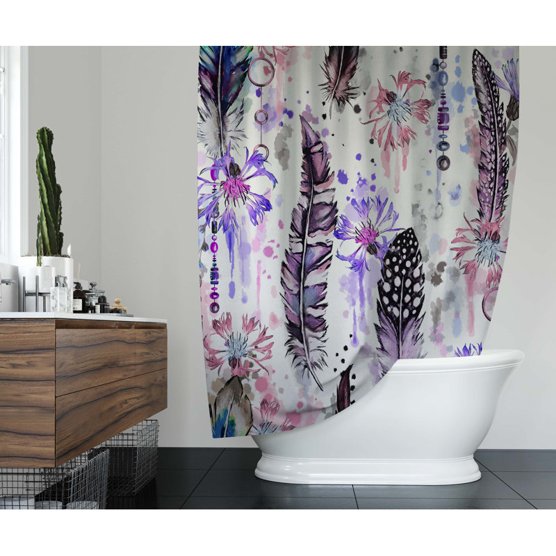 Rideau de douche simple fleur de bleuet, H 70 po x l 71 po