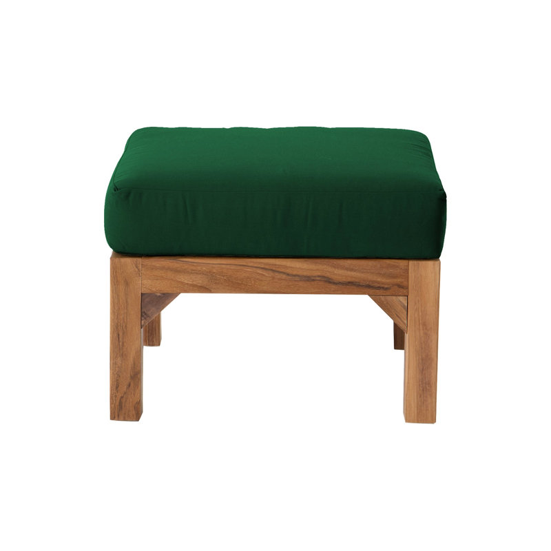 Repose-pieds extérieur en teck avec coussin Sunbrella, Vert forêt