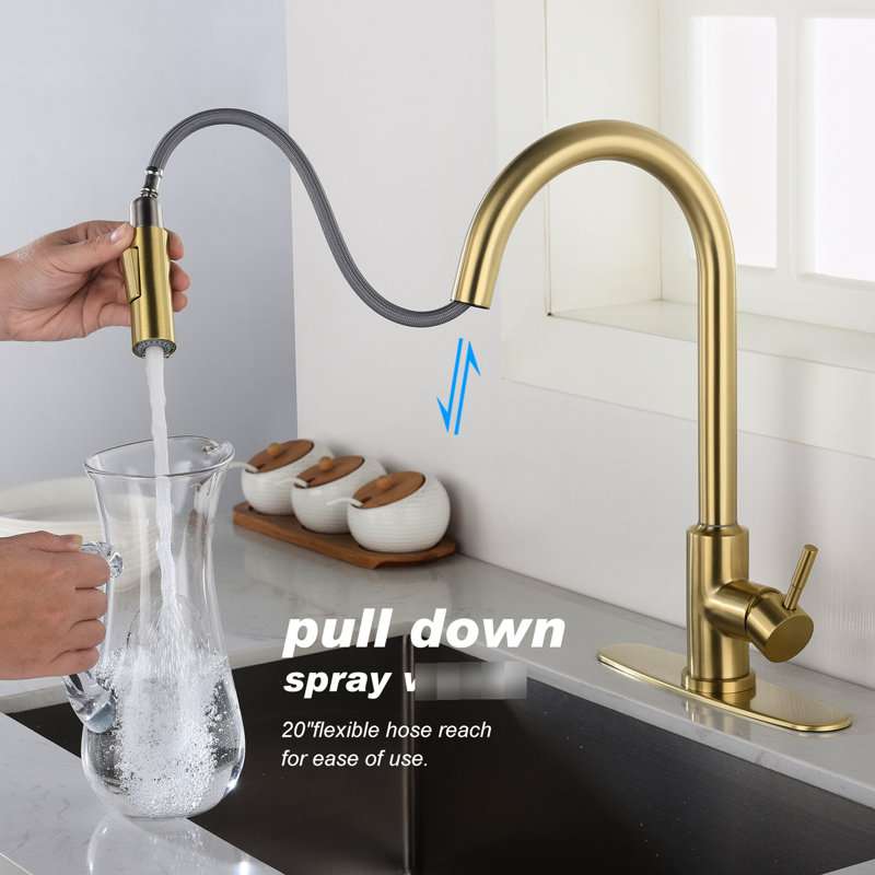 Robinet de cuisine tactile avec douchette rétractable, levier unique pour une gestion précise de la température et du débit de l'eau, buse à grande arche rotative à 360 °, surface en acier inoxydable brossé or