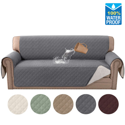 100% Waterproof Microfiber Fabric Sofa Slipcover Chair Cover Furniture Protector Cover with Elastic Straps for Pets Non Slip Loveseat Slipcover