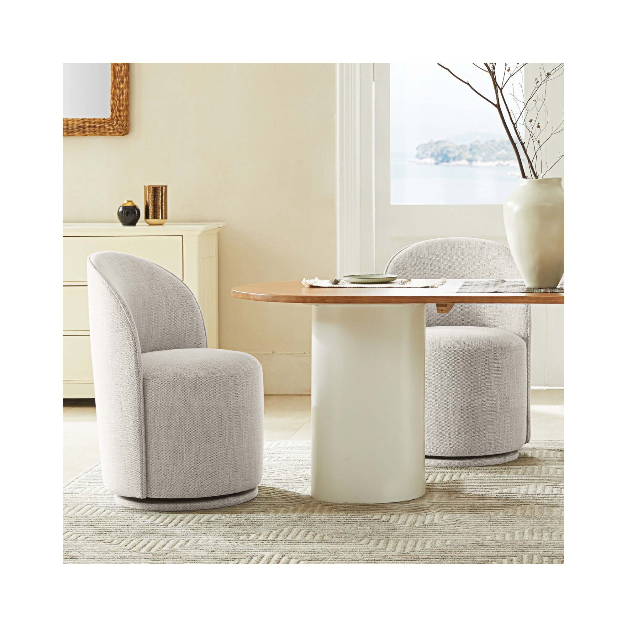 Sharlene Swivel Side Chair, Prestige Ivory Basketweave