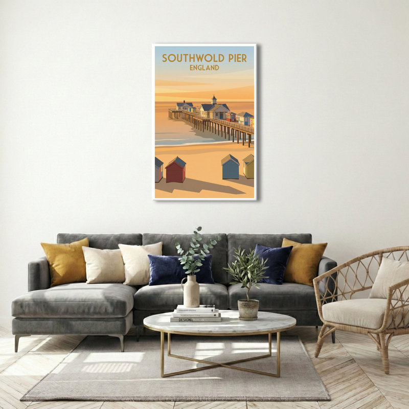 Southwold Pier, England - Romantic Sunset Travel Poster Of Suffolk's Coastal Pier. Giclee Print On Wrapped Canvas. Wall Art, Home Decor - Coastal & Maritime, England - Wrapped Canvas Print