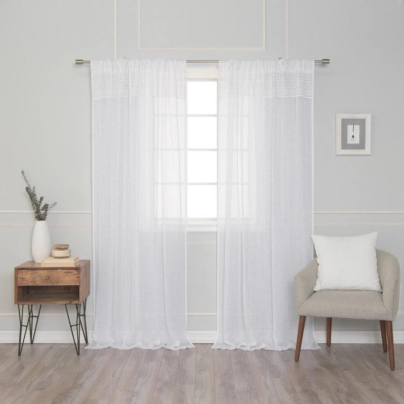 Silvestre Linen Sheer Single Curtain Panel, White