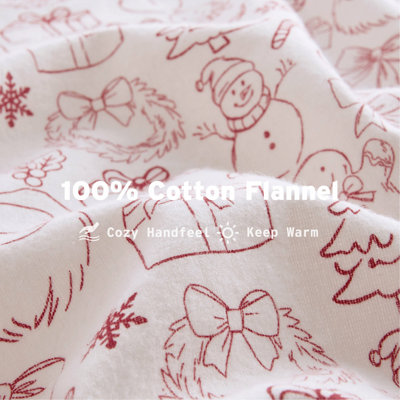 Ensemble de draps 4 pièces 100% coton imprimé pigment, Doodles des Fêtes