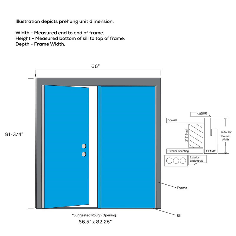 Primed Fiberglass Left Hand Inswing Entry Door 81.75" x 66"