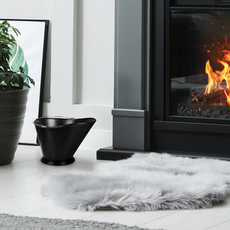 Ebern Designs Modern Round Powder Coated Steel Fireplace Coal Scuttle, Black