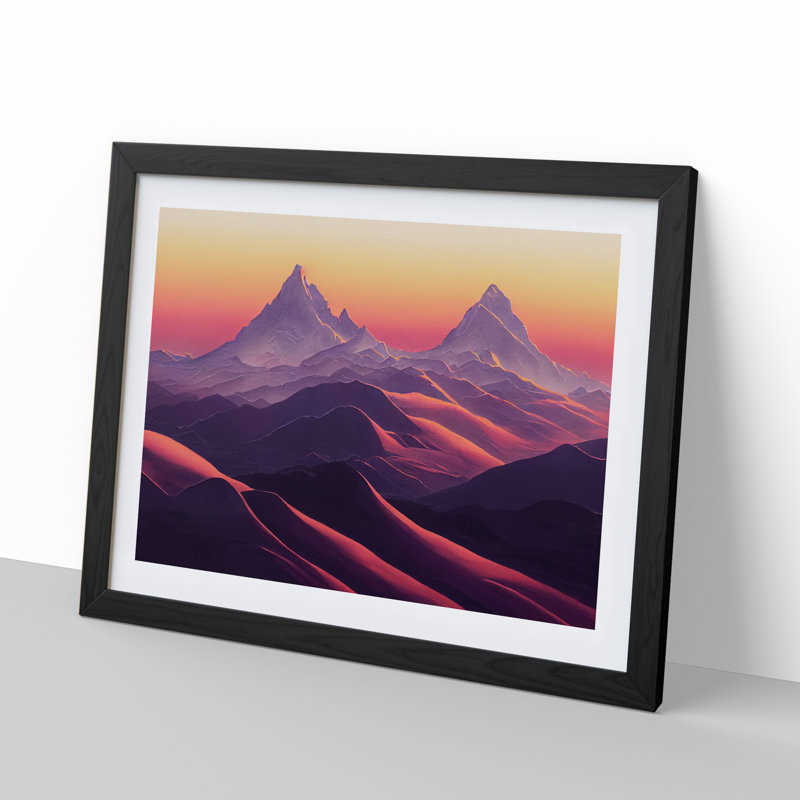 Alert Mountain Sunset - Single Picture Frame Print, Black, 46cm H x 64cm W x 2cm D