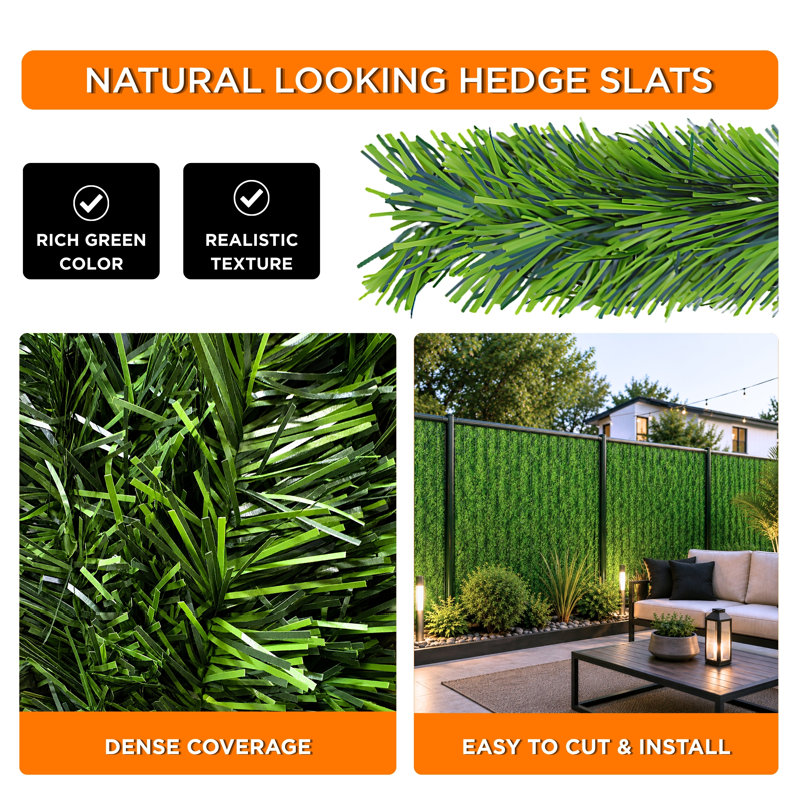 6 pi H x 2 po l lattes de haie en PVC de qualité supérieure pour clôture grillagée (paquet de 82) avec couverture d'intimité 92% feuilles de conifère ultra-denses