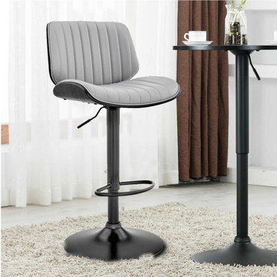 Jaqwon Dark Gray Brown And Black Iron and Faux Leather Adjustable Height Swivel Bar Chair by Corrigan Studio