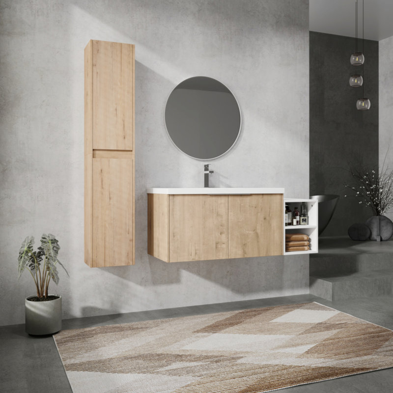 Meuble-lavabo mural 48 po avec lavabo et armoire latérale, portes à fermeture en douceur 48 po