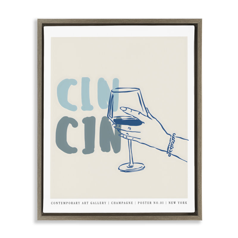 Cadre flottant Cin Cin Blue Champagne, conçu par The Prints Vibe, 31 x 25, Montalcino Elm Floater Framed