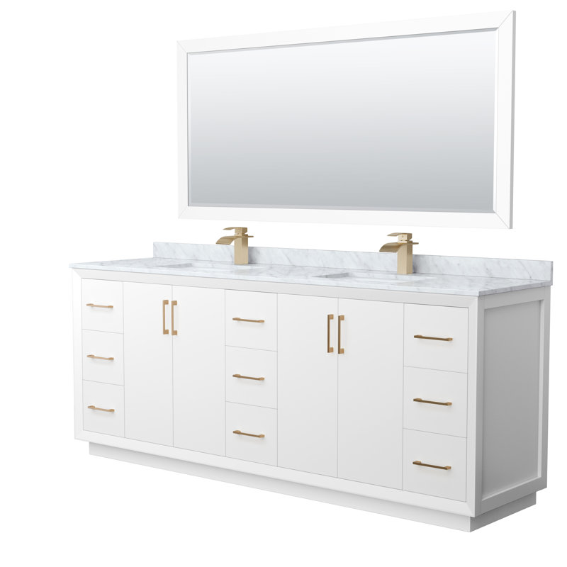 Ensemble de meuble-lavabo double 84 po avec miroir Stara, Brun, Blanc