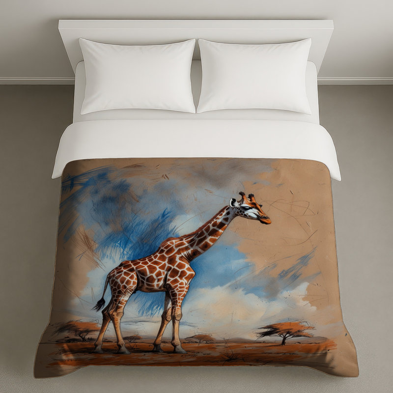 Girafe en housse de couette savane africaine, Lit simple