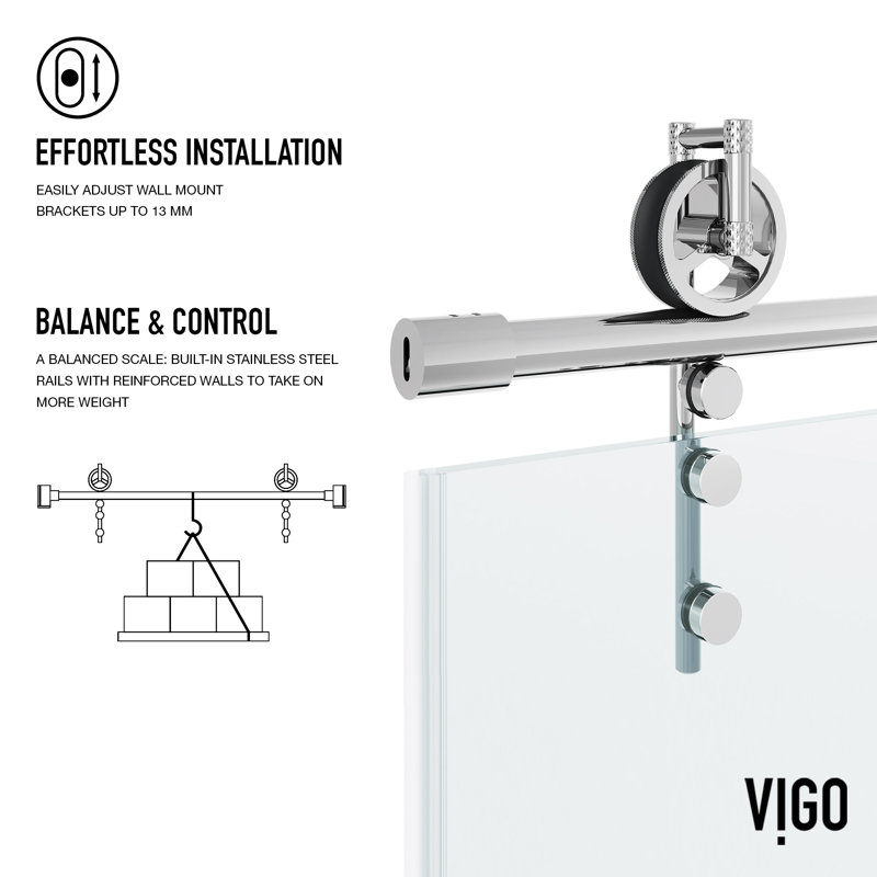 Hamilton 56-60" W x 78" H Sliding Frameless Shower Door with 3/8" Clear Glass, Chrome