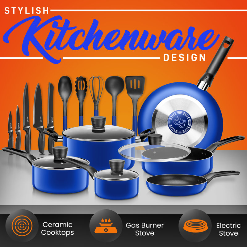 20-Piece Blue Non-Stick Aluminum Cookware Set