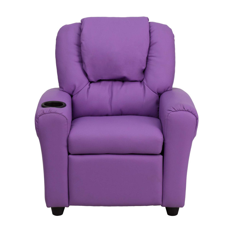 Forman LeatherSoft Contemporary Kids Recliner with Cup Holder and Headrest, Lavender