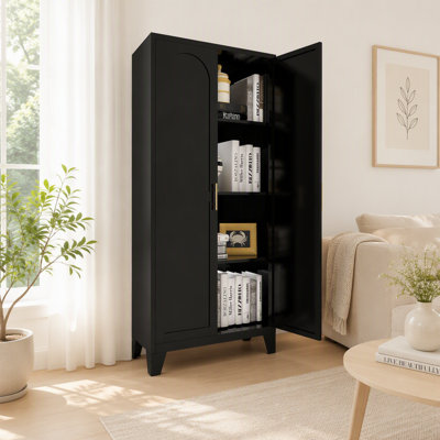 2 Shapely Doors Cabinet, Metal Storage Cabinet with Doors and Adjustable Shelves, for Bedroom, Living Room