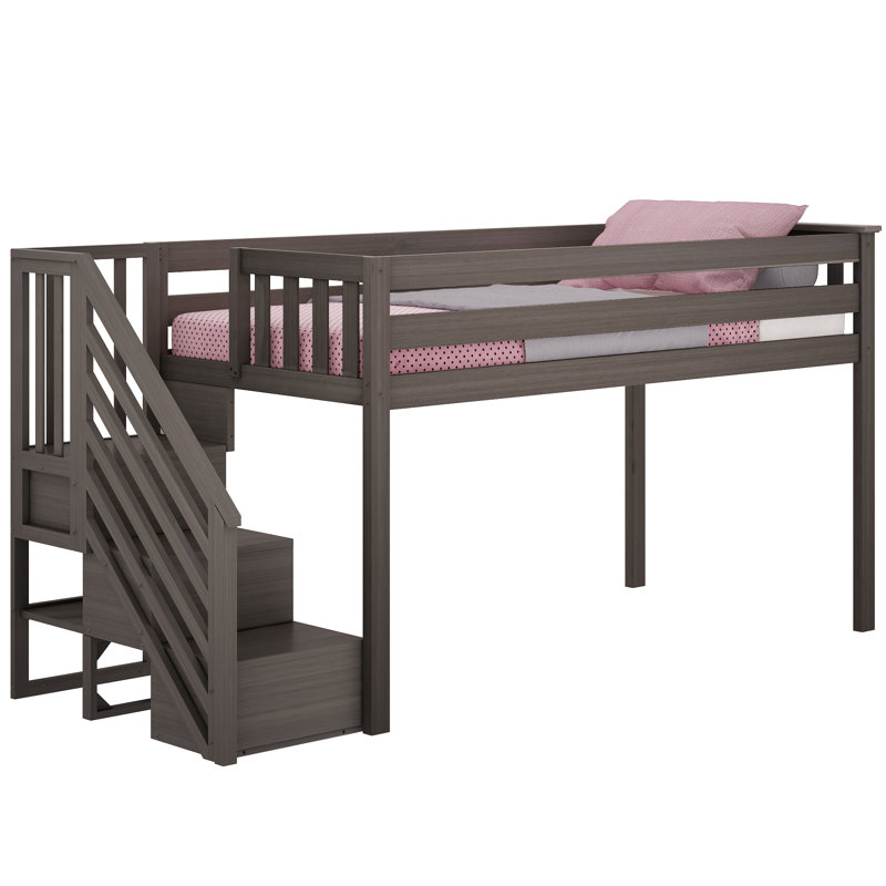  Lit mezzanine simple bas avec escalier Kittitas Kids, Argile