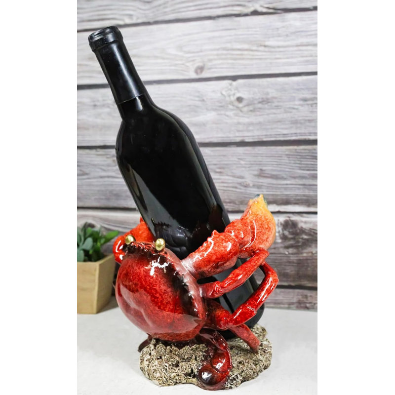 Ocean Marine Giant Stone Anthropod Crab With Black Claws Wine Bottle Holder