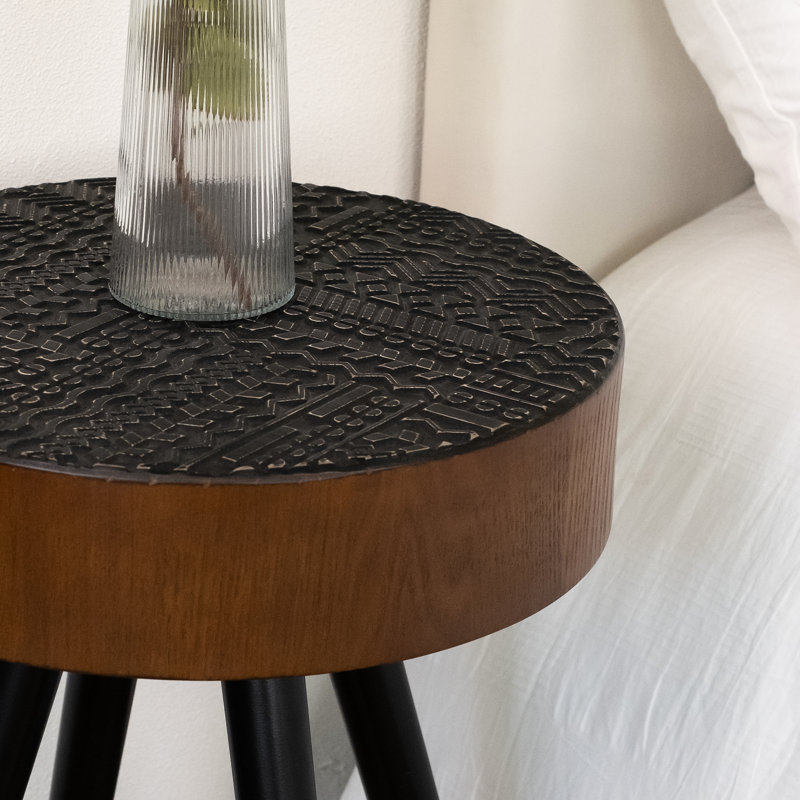 Table de chevet ronde de 15,7 pouces, pieds en bois massif, espaces étroits, salon principal, finition brune et noire, construction, routine d'installation simple, combinaison de couleurs, table,