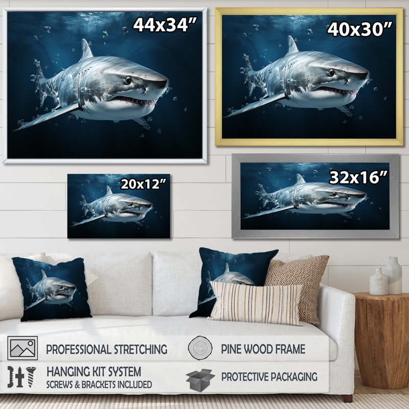 " Oceans Blue Ghost Shark Photography I ", 34" H x 44" W x 1.5" D, Gold Single Picture Framed
