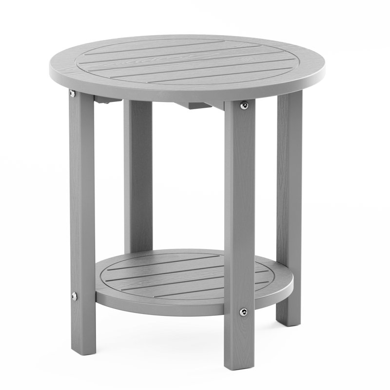 16 Inch Round Outdoor Side Table Adirondack Plastic/Resin Patio Side Table Weather Resistant End Table with Storage Shelf
