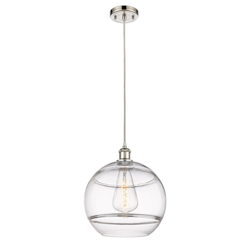 Luminaire suspendu à 1 lumière Ballston Bienes-516-G556, H 13,38 po x l 12 po x P 12 po, Transparent, Nickel poli