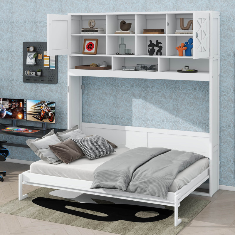 Queen Size Wall Murphy Bed Boasting Spacious Storage And Diamond Patterns