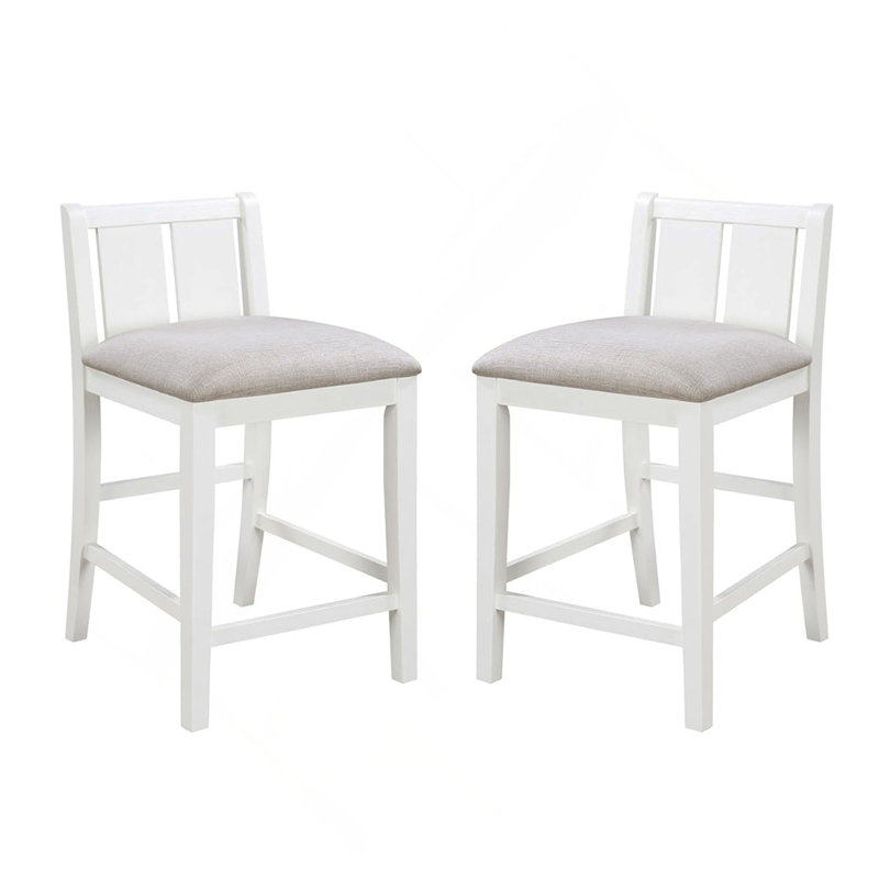 Ensemble de 2 chaises à hauteur de comptoir avec siège rembourré, Crème, Blanc