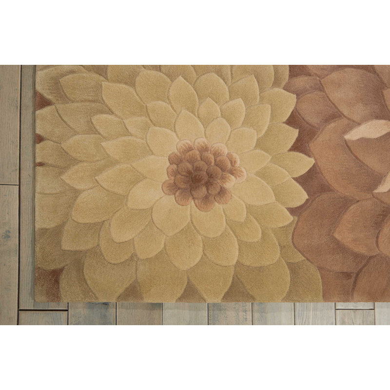 Tapis vert / brun en laine touffeté à la main Floral, Rectangle 5 pi 3 po x 8 pi 3 po