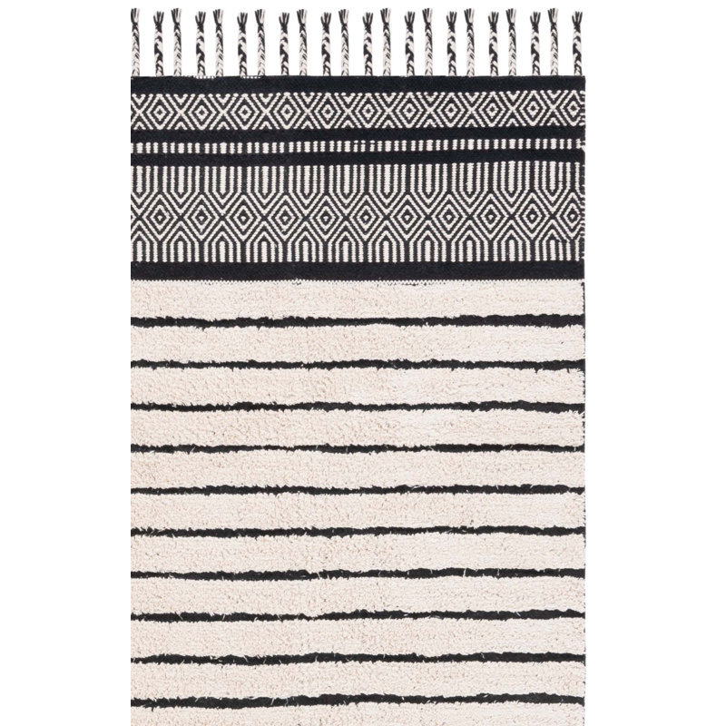 Larnette Hand Woven Cotton Pile Striped Rug, Square 6'