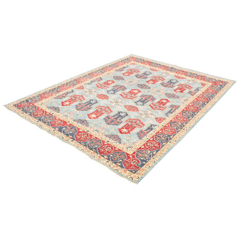 Tapis de zone one-of-kind à la main-noué la 2010 turkoman bleu ciel 8 pi 11 po x 11 pi Friedhelm