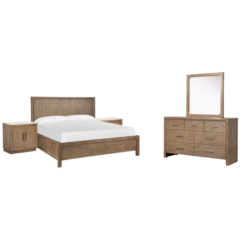 Commode Hien, Grand, 5 Pcs: Bed, 2 Nightstands, Dresser, Mirror