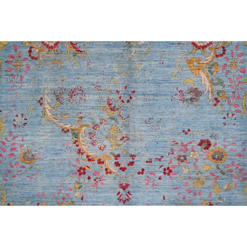 Hand Knotted Wool Area Rug in Blue