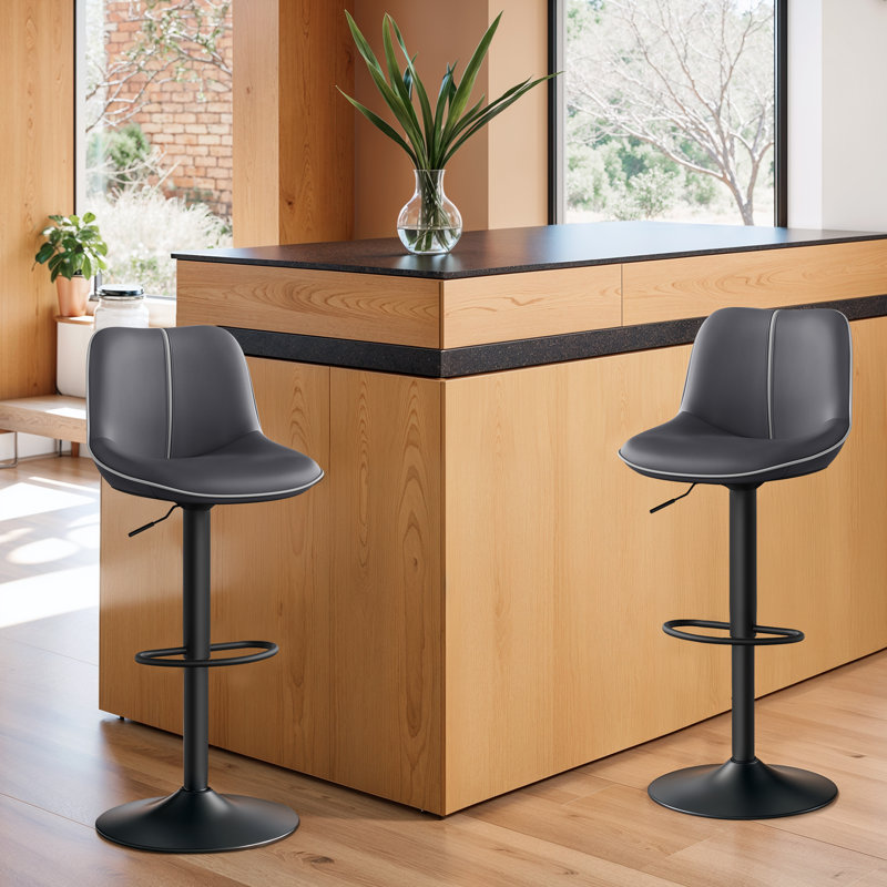 Tabourets pivotants à hauteur réglable avec dossier ergonomique (ensemble de 2), Gris