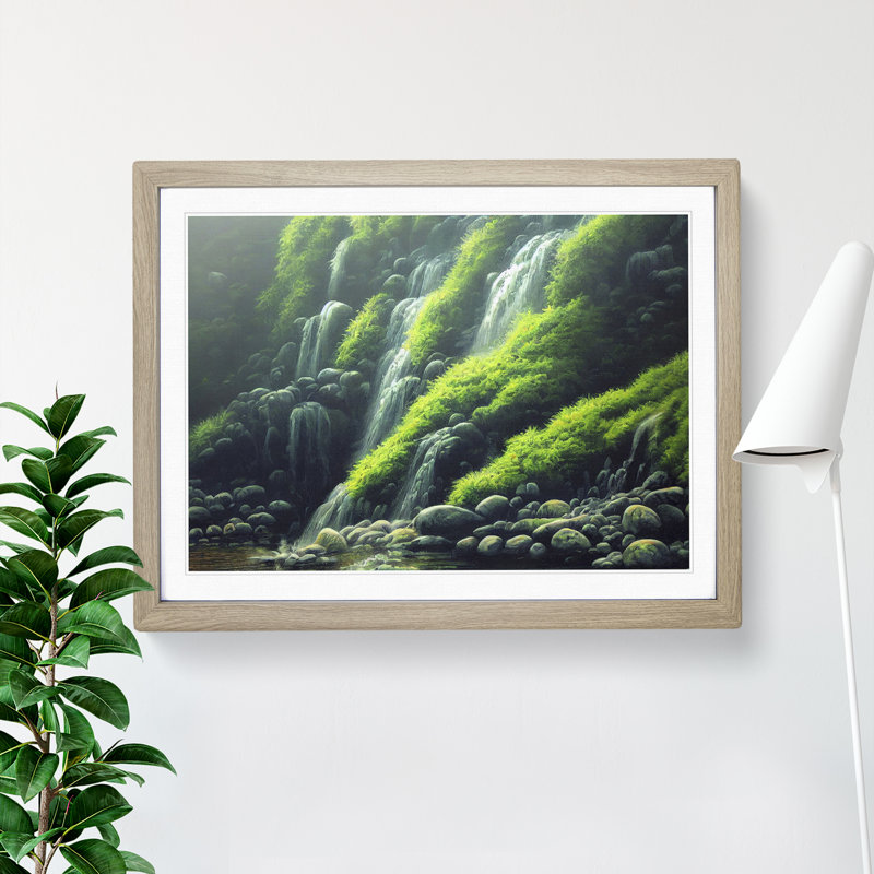 Waterfall Vol.1 - Single Picture Frame Print, 25cm H x 34cm W, Oak