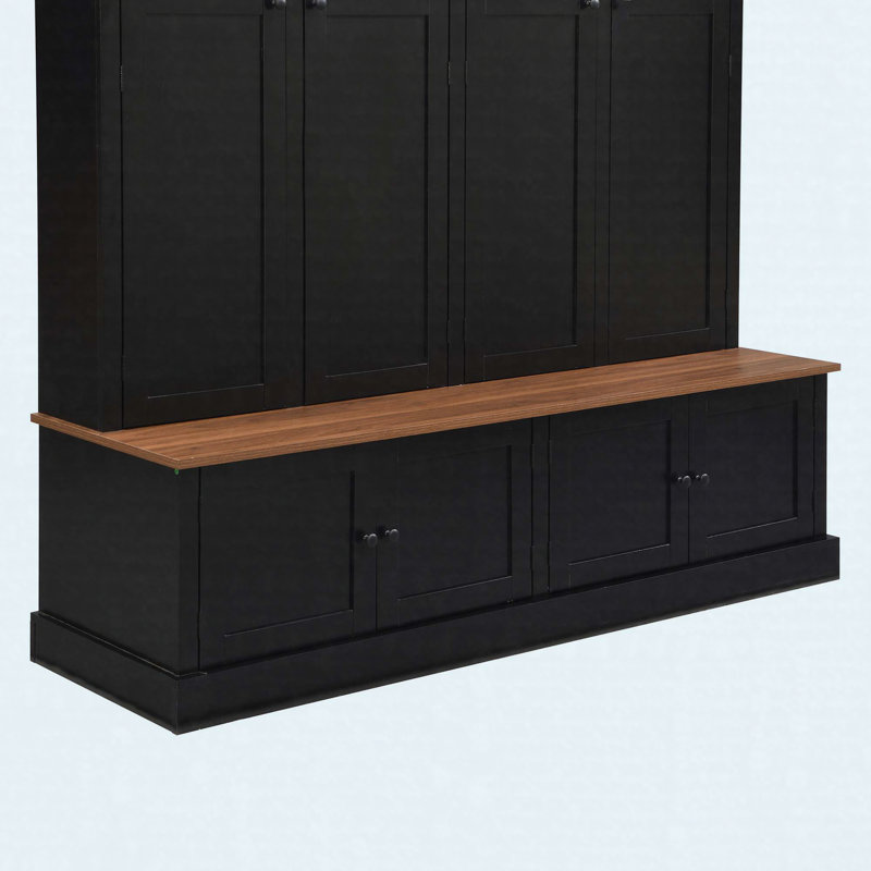 Arbre d'entrée 76,7 po avec banc et armoire, rangement 4 en 1 avec crochets et casiers ouverts, Black