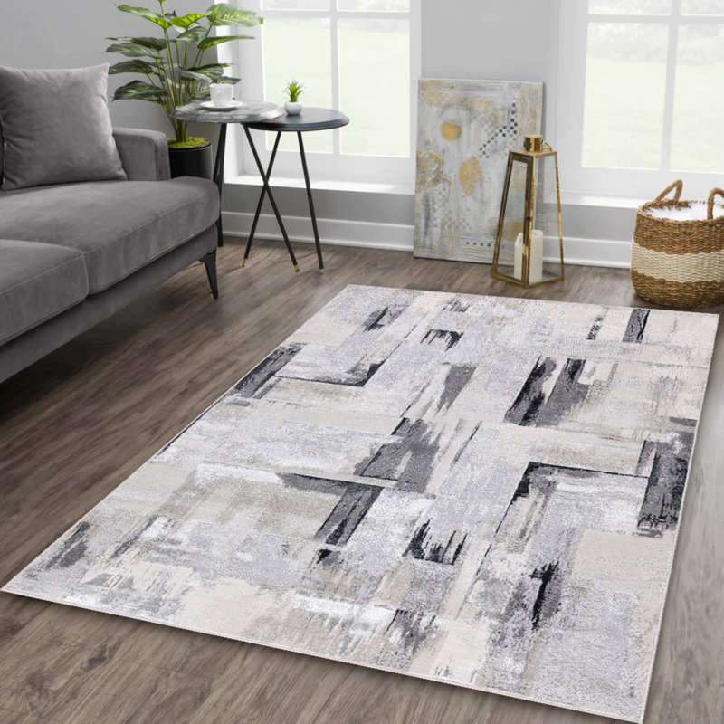 Figueroa Collection Abstract Grey/Black Neutral Area Rug, Rectangle 1 pi 9 po x 2 pi 9 po