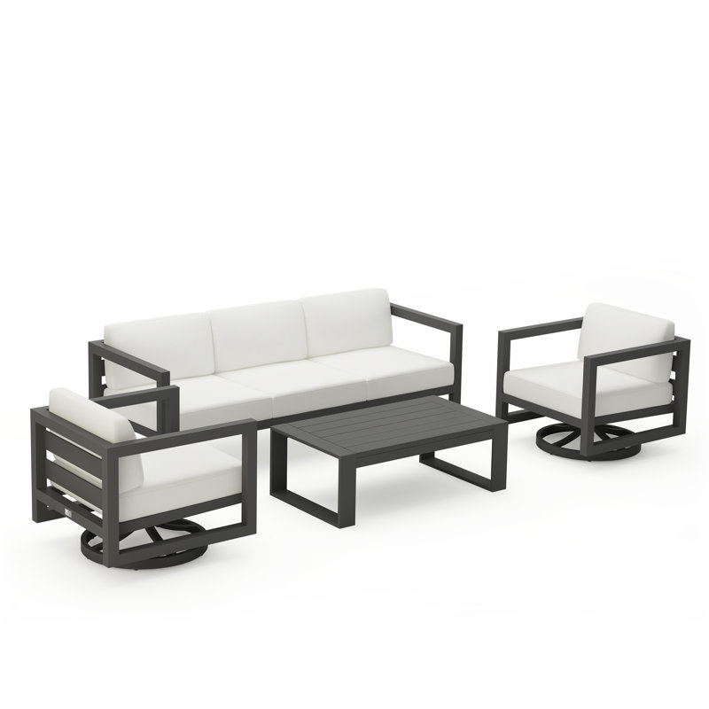 Avion 4 Piece Sofa Set With Swivel, Slate, Canvas Natural Sunbrella® Canvas