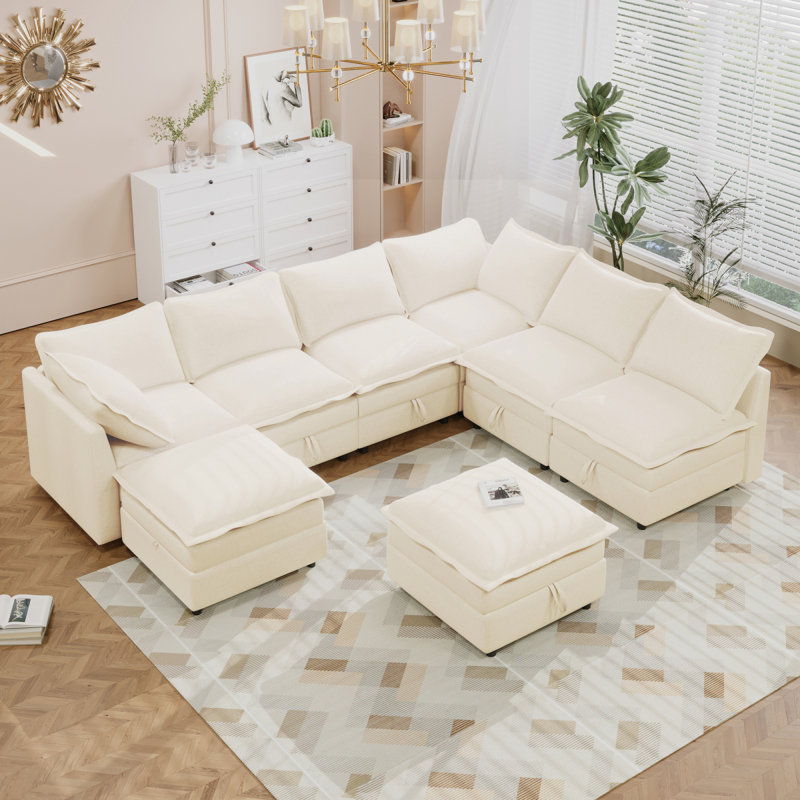 Canapé-lit modulaire 8 pièces avec rangement Mirod, Polyester beige