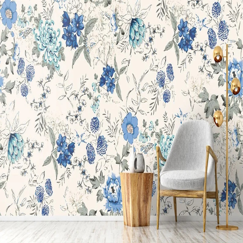 Blue Garden Botanical Wallpaper Set, 108" L x 192" W