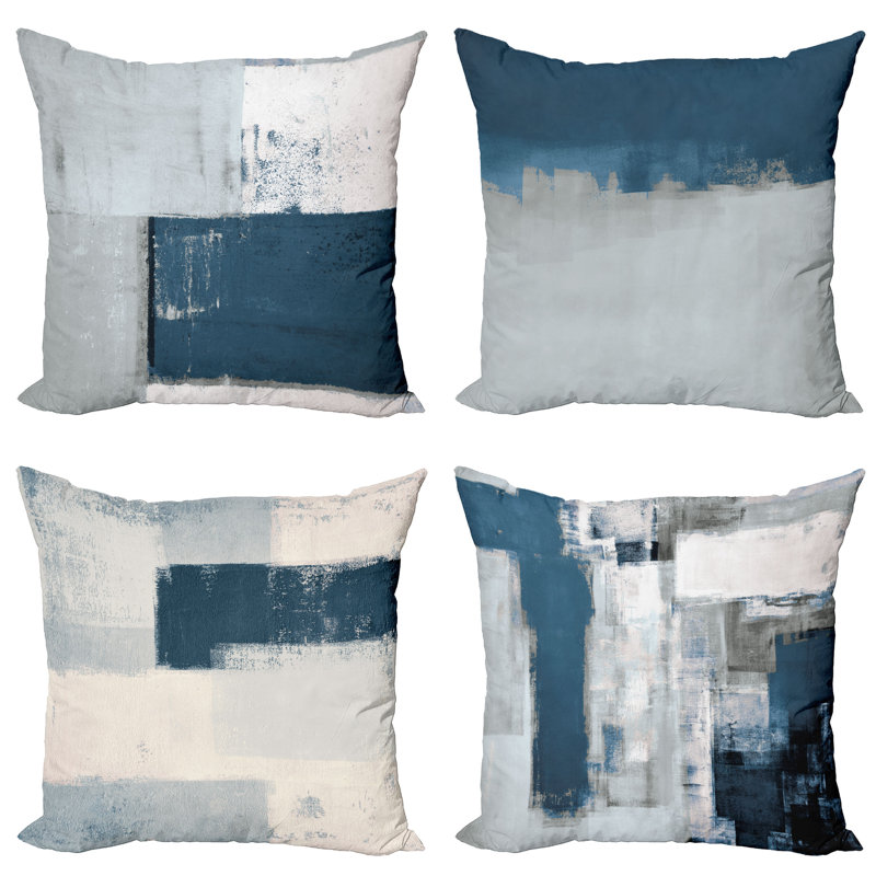 Reversible Pillow Cover, 16" H x 16" W, Dark Petrol Blue / Grey